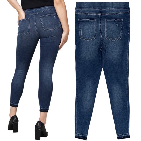 Spanx Distressed Denim Leggings Release Hem Skinny Jeans in Medium Wash Size LT - Picture 2 of 16